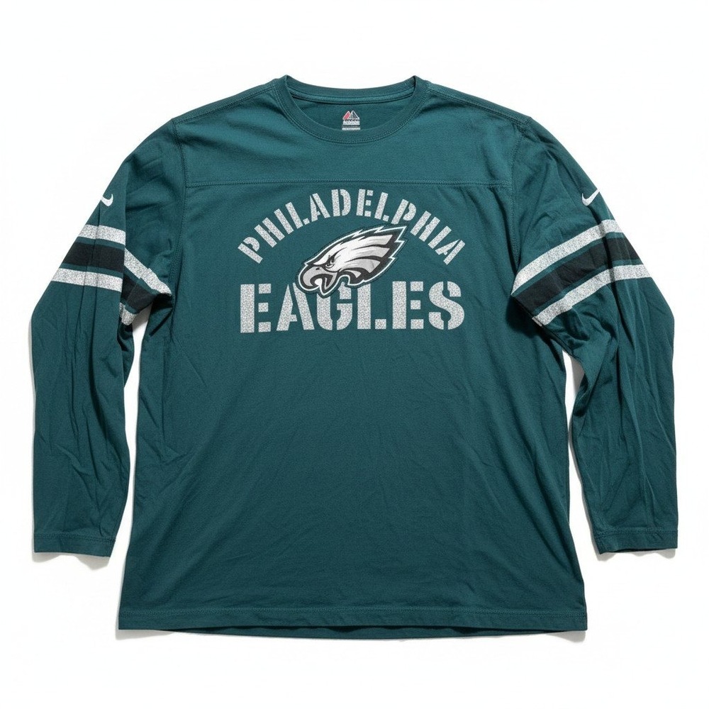 Majestic Philadelphia Eagles 2XL Green Long Sleeve Graphic T-Shirt Athleisure